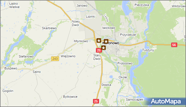 mapa Stary Dwór gmina Koronowo, Stary Dwór gmina Koronowo na mapie Targeo