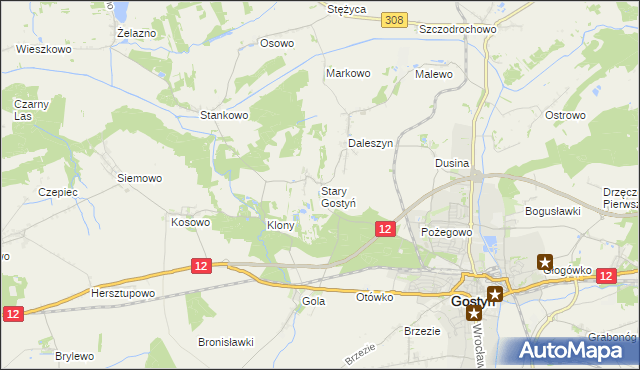 mapa Stary Gostyń, Stary Gostyń na mapie Targeo