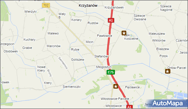 mapa Stefanów gmina Krzyżanów, Stefanów gmina Krzyżanów na mapie Targeo