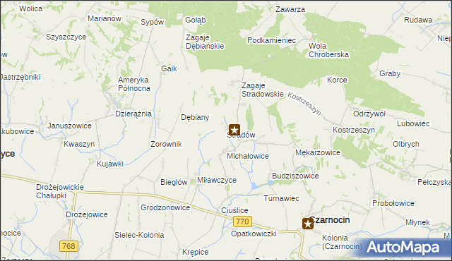 mapa Stradów gmina Czarnocin, Stradów gmina Czarnocin na mapie Targeo