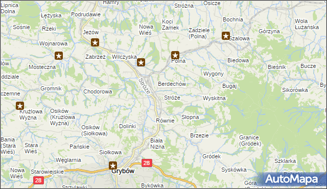 mapa Stróże gmina Grybów, Stróże gmina Grybów na mapie Targeo