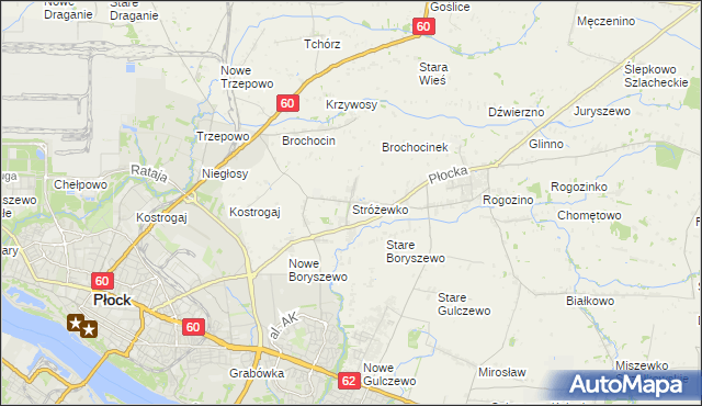 mapa Stróżewko gmina Radzanowo, Stróżewko gmina Radzanowo na mapie Targeo