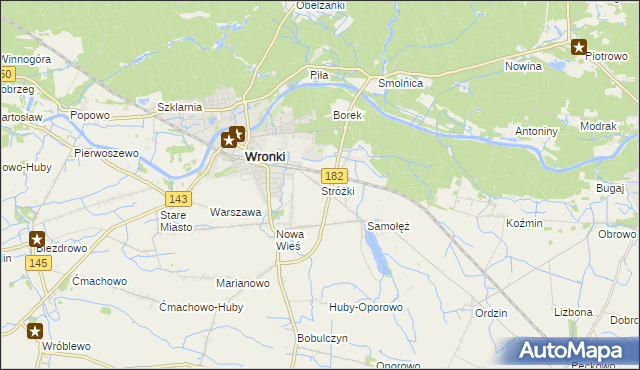 mapa Stróżki gmina Wronki, Stróżki gmina Wronki na mapie Targeo