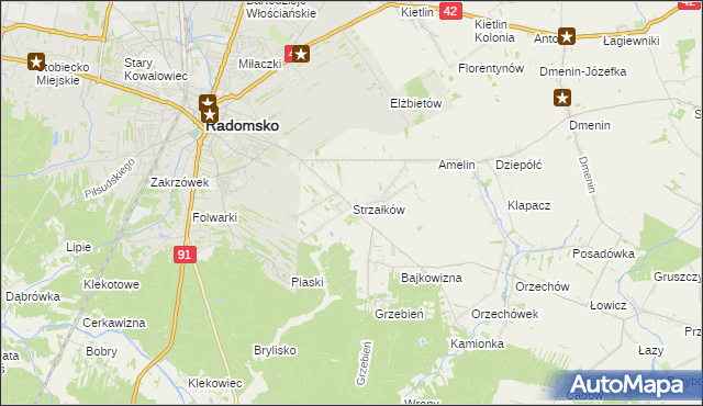 mapa Strzałków gmina Radomsko, Strzałków gmina Radomsko na mapie Targeo