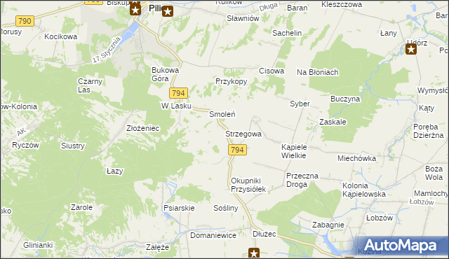 mapa Strzegowa gmina Wolbrom, Strzegowa gmina Wolbrom na mapie Targeo