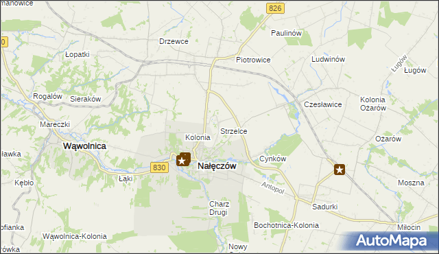 mapa Strzelce gmina Nałęczów, Strzelce gmina Nałęczów na mapie Targeo