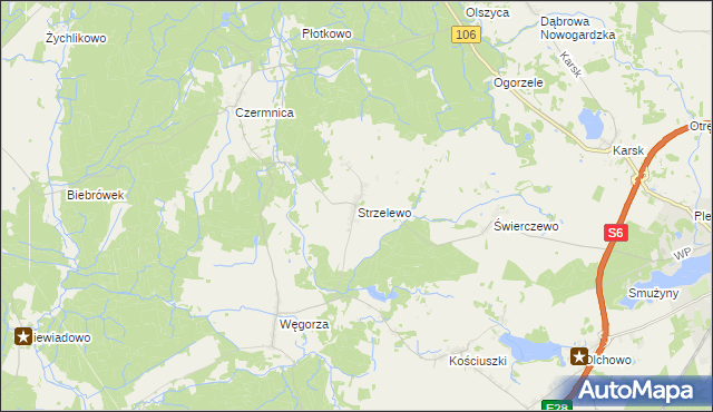 mapa Strzelewo gmina Nowogard, Strzelewo gmina Nowogard na mapie Targeo