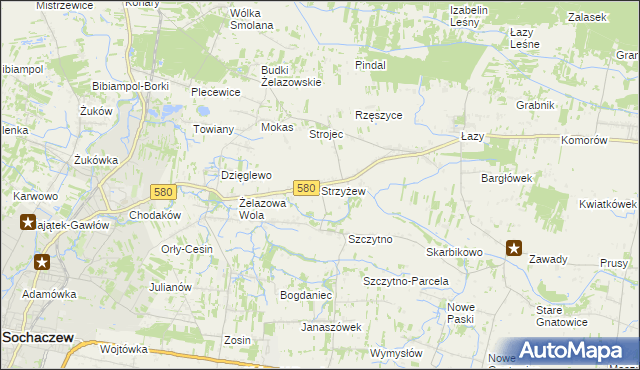 mapa Strzyżew gmina Kampinos, Strzyżew gmina Kampinos na mapie Targeo