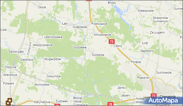 mapa Suliszów gmina Chmielnik, Suliszów gmina Chmielnik na mapie Targeo