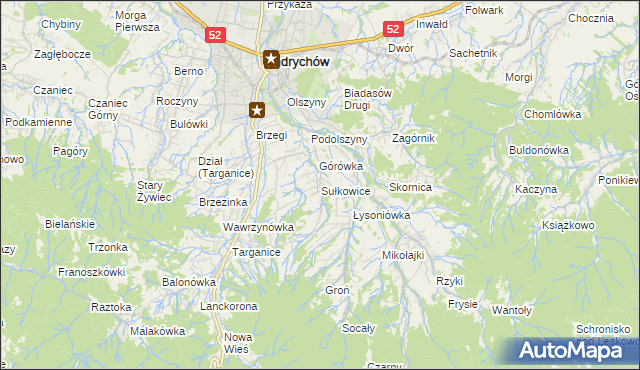 mapa Sułkowice gmina Andrychów, Sułkowice gmina Andrychów na mapie Targeo