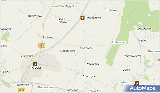 mapa Sułkowice gmina Krobia, Sułkowice gmina Krobia na mapie Targeo
