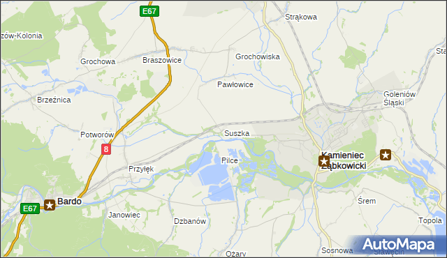 mapa Suszka gmina Kamieniec Ząbkowicki, Suszka gmina Kamieniec Ząbkowicki na mapie Targeo