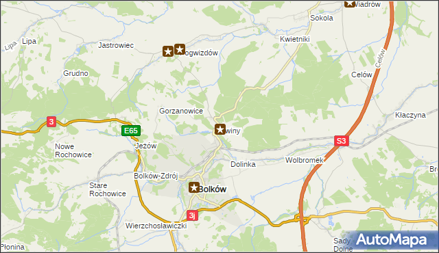 mapa Świny gmina Bolków, Świny gmina Bolków na mapie Targeo