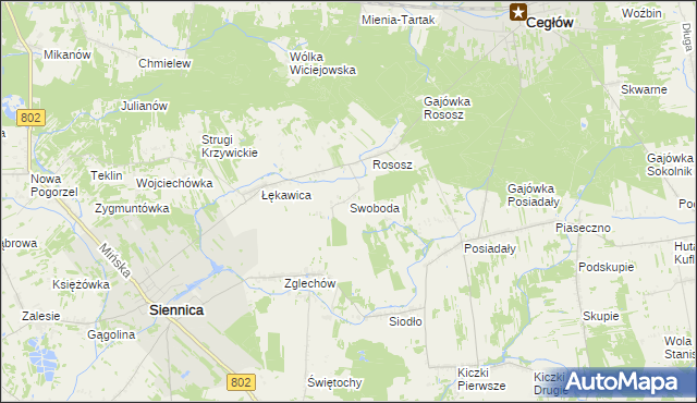 mapa Swoboda gmina Siennica, Swoboda gmina Siennica na mapie Targeo