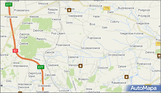 mapa Szczepanowice gmina Słomniki, Szczepanowice gmina Słomniki na mapie Targeo