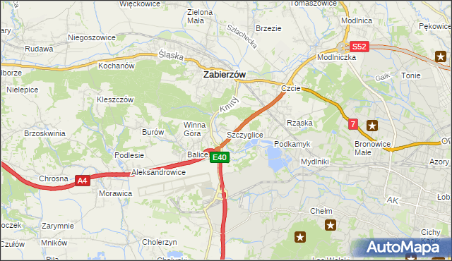 mapa Szczyglice gmina Zabierzów, Szczyglice gmina Zabierzów na mapie Targeo