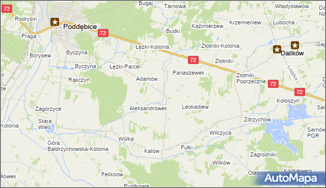 mapa Szczyty gmina Poddębice, Szczyty gmina Poddębice na mapie Targeo