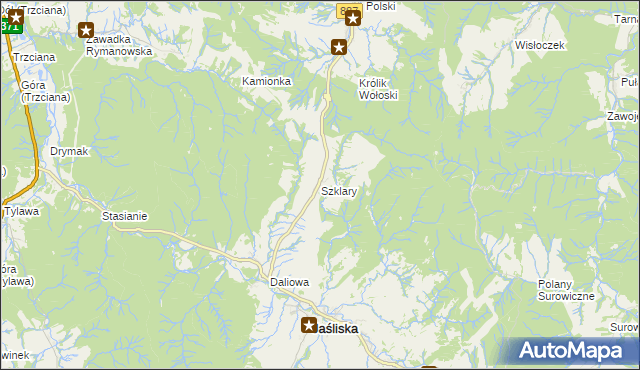 mapa Szklary gmina Jaśliska, Szklary gmina Jaśliska na mapie Targeo