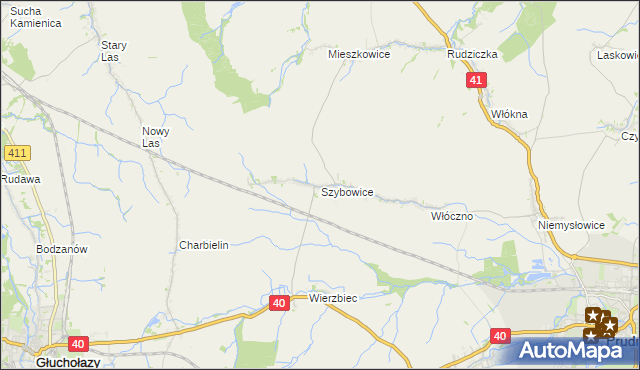 mapa Szybowice, Szybowice na mapie Targeo