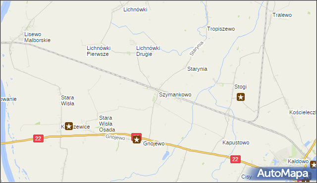 mapa Szymankowo gmina Lichnowy, Szymankowo gmina Lichnowy na mapie Targeo