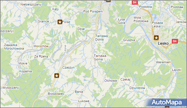 mapa Tarnawa Górna gmina Zagórz, Tarnawa Górna gmina Zagórz na mapie Targeo