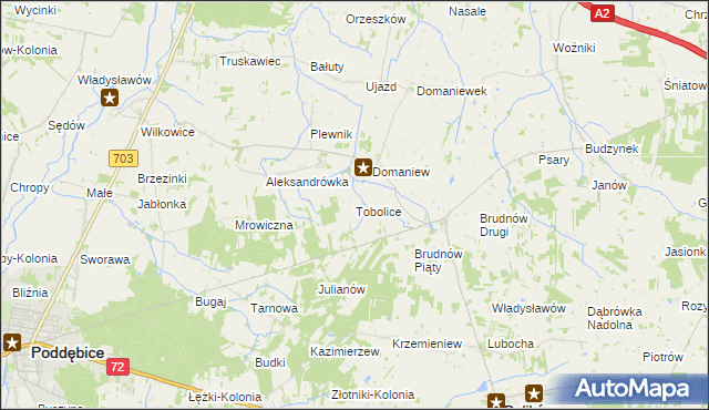 mapa Tobolice gmina Dalików, Tobolice gmina Dalików na mapie Targeo