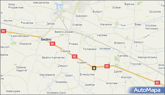 mapa Tomaszew gmina Bedlno, Tomaszew gmina Bedlno na mapie Targeo