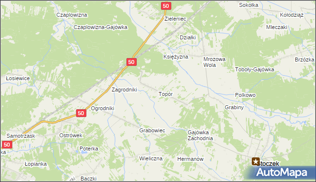 mapa Topór gmina Stoczek, Topór gmina Stoczek na mapie Targeo