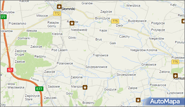 mapa Trątnowice, Trątnowice na mapie Targeo