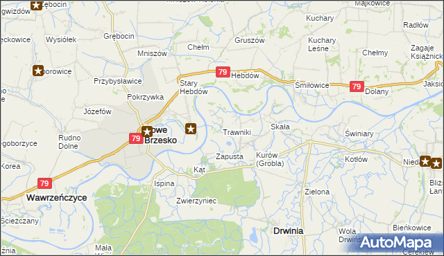 mapa Trawniki gmina Drwinia, Trawniki gmina Drwinia na mapie Targeo