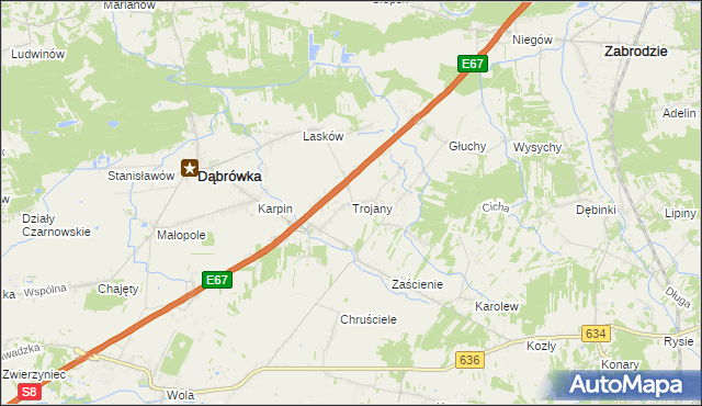 mapa Trojany gmina Dąbrówka, Trojany gmina Dąbrówka na mapie Targeo
