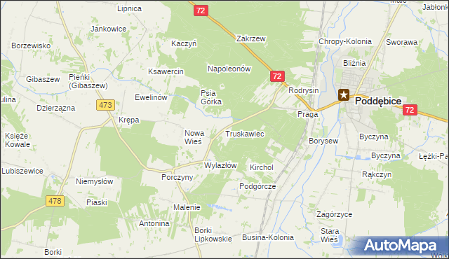 mapa Truskawiec gmina Poddębice, Truskawiec gmina Poddębice na mapie Targeo