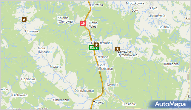 mapa Trzciana gmina Dukla, Trzciana gmina Dukla na mapie Targeo