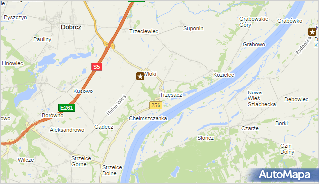 mapa Trzęsacz gmina Dobrcz, Trzęsacz gmina Dobrcz na mapie Targeo