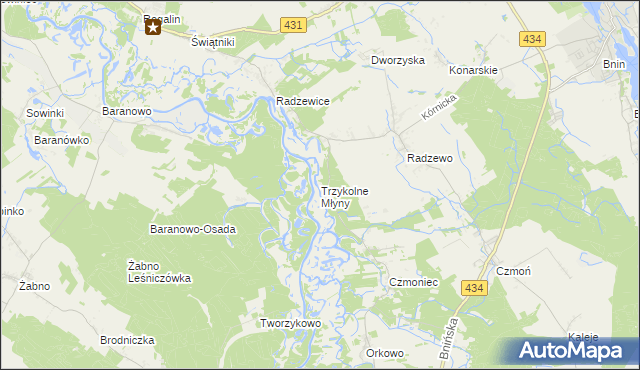 mapa Trzykolne Młyny, Trzykolne Młyny na mapie Targeo