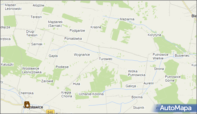mapa Turowiec gmina Wojsławice, Turowiec gmina Wojsławice na mapie Targeo