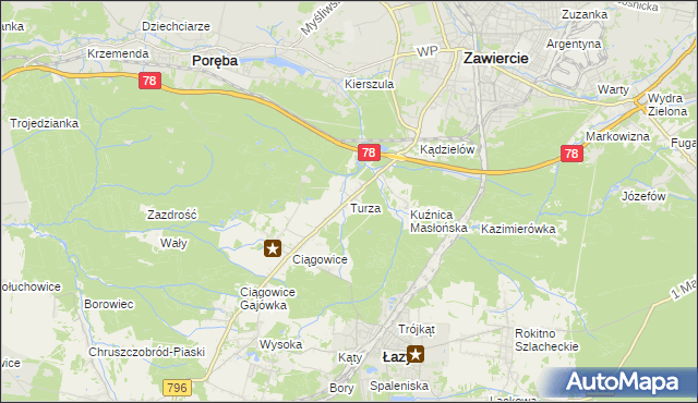mapa Turza gmina Łazy, Turza gmina Łazy na mapie Targeo