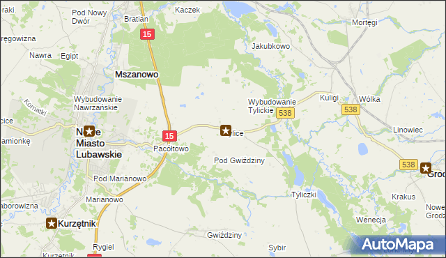 mapa Tylice gmina Nowe Miasto Lubawskie, Tylice gmina Nowe Miasto Lubawskie na mapie Targeo