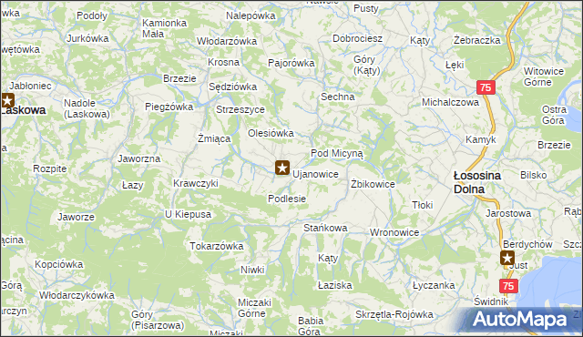 mapa Ujanowice, Ujanowice na mapie Targeo