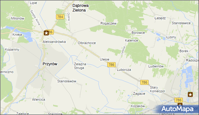 mapa Ulesie gmina Dąbrowa Zielona, Ulesie gmina Dąbrowa Zielona na mapie Targeo
