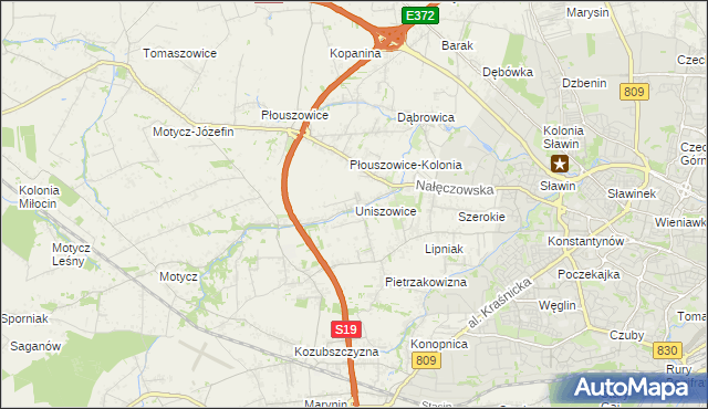 mapa Uniszowice, Uniszowice na mapie Targeo