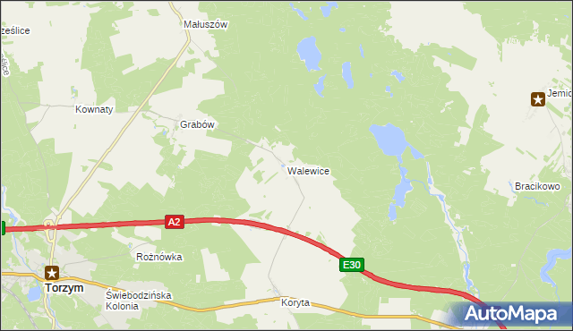 mapa Walewice gmina Torzym, Walewice gmina Torzym na mapie Targeo