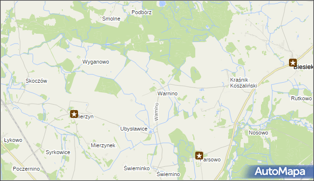 mapa Warnino gmina Biesiekierz, Warnino gmina Biesiekierz na mapie Targeo
