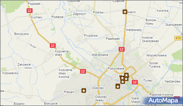 mapa Warszówka gmina Blizanów, Warszówka gmina Blizanów na mapie Targeo