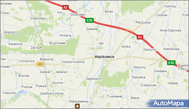 mapa Wartkowice, Wartkowice na mapie Targeo