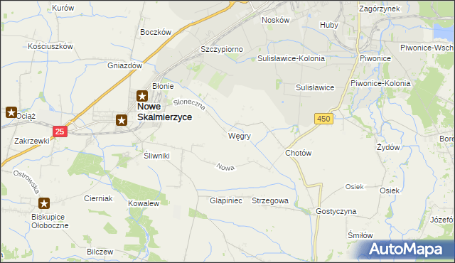 mapa Węgry gmina Nowe Skalmierzyce, Węgry gmina Nowe Skalmierzyce na mapie Targeo