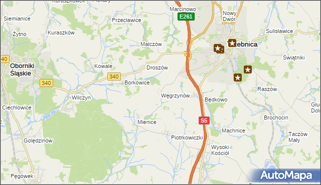 mapa Węgrzynów gmina Trzebnica, Węgrzynów gmina Trzebnica na mapie Targeo