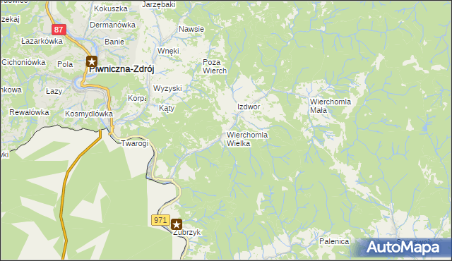 mapa Wierchomla Wielka, Wierchomla Wielka na mapie Targeo