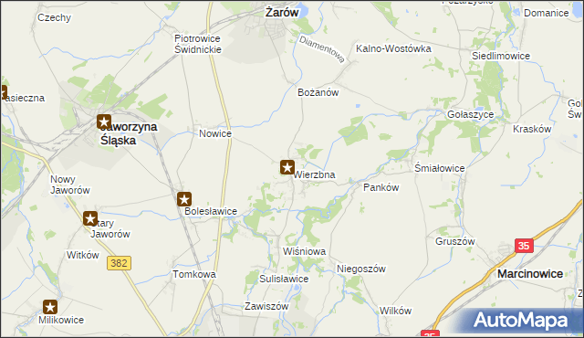 mapa Wierzbna gmina Żarów, Wierzbna gmina Żarów na mapie Targeo