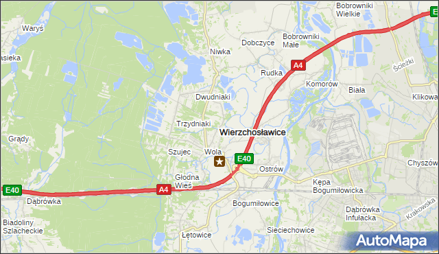 mapa Wierzchosławice powiat tarnowski, Wierzchosławice powiat tarnowski na mapie Targeo